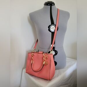 Michael Kors Coral Chain Satchel Crossbody Leather Handbag